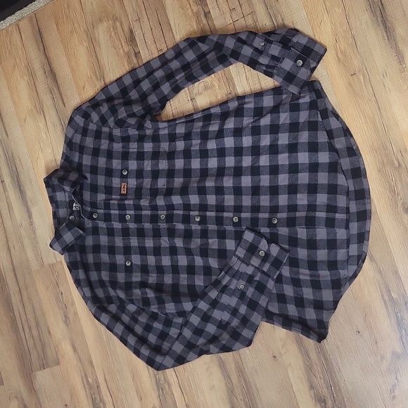 PACIFIC OUTFITTERS Black Gray Buffalo Check Plaid Cotton Flannel Button Down - Picture 9 of 11